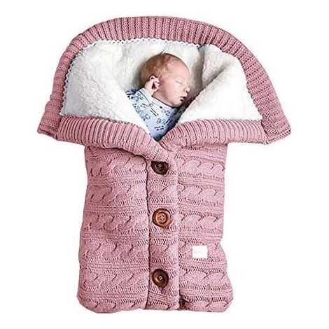 1 gigoteuse rose fuchsia pour bébé, idéale pour l'hiver. Couverture d'emmaillotage en laine tricotée pour nouveau-né. (1/5)