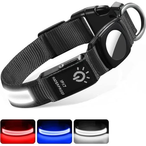 Collier de sécurité - Rechargeable et lumineux - Étanche - Taille ajustable - Noir L : 38,5-55 x 2,5 cm (1/4)