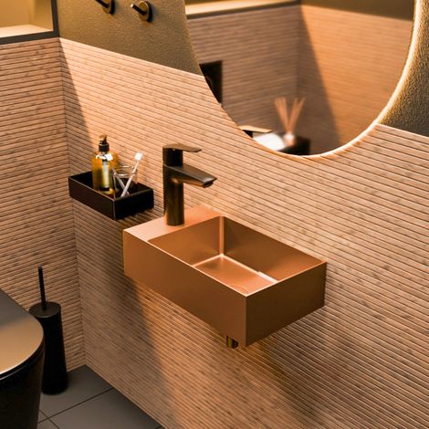 Ceramia Timeless Lavamanos en Acero Inoxidable 304, 40x22x11 cm, Cobre cepillado PVD (TMLW-4022BCP) (1/4)