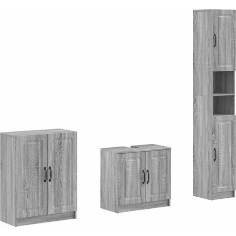 3 Piece Bathroom Cabinet Set UTRECHT Grey Sonoma vidaXL (1/5)