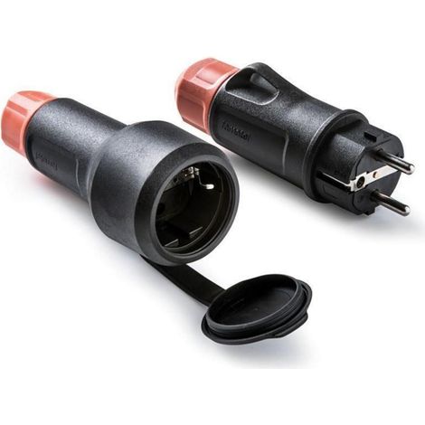 Base móvil con tapa de goma y clavija schuko 2p+t 16a 250 v, ip54, negra, máx. 1,5 x 2,5 mm², blister