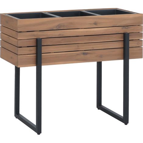 [NEUWERTIG] Hochbeet HHG-462, Pflanzbeet Blumen-/Pflanzkasten Pflanzkübel, Outdoor Metall Akazie Holz MVG 68x80x30cm hellbraun