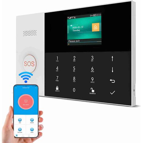 Intelligentes Alarmsystem für Ihre Haussicherheit mit App-Steuerung, 2,4-Zoll-TFT-LCD-Bildschirm, Ein-Knopf-Alarm, Zwei-Wege-Sprach-Gegensprechanlage und der Möglichkeit, bis zu 100 Detektoren hinzuzu (1/2)