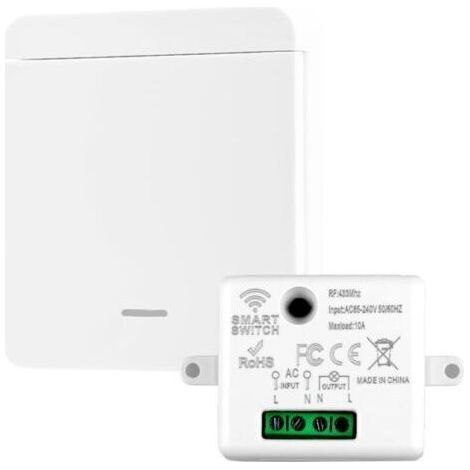 Interrupteur Sans Fil, 433Mhz Kit Prise Telecommande Sans Fil avec Émetteur et Contrôleur Récepteur 10 A 240 V Télécommandé Portée de 50 Mètres, pour Maison Intelligente Jusqu'À 1500W (1/4)