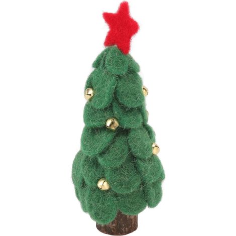 Wool Felt Christmas Tree with Wooden Base, Small Reusable Tree Decorations for Window Display or Home (1/5)