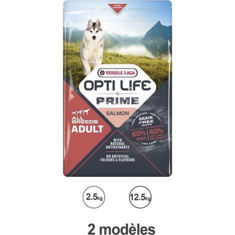 Croquettes Opti Life Prime chien Saumon : 2.5 kg (1/4)