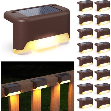 Lot de 16 lampes solaires pour terrasse, lampes solaires d'extérieur étanches à LED pour marches, clôtures, terrasses, balustrades et escaliers (blanc chaud) (1/5)