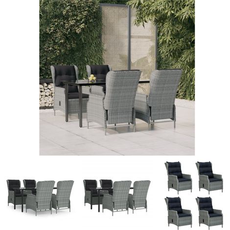 Gartenstuhl - vidaXL 5-tlg. Garten-Essgruppe Hellgrau Poly Rattan - Gartenstühle (1/5)