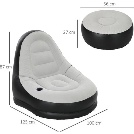 Canapé gonflable avec repose-pieds et porte-gobelet, 125 x 100 x 87 cm, gris clair HAVRYA (1/4)
