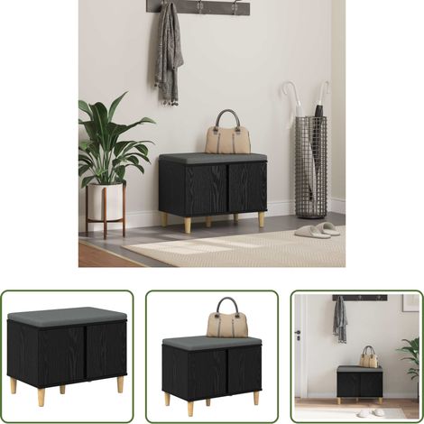 vidaXL Banc de hall - Banc d'entrée avec coussin Chêne Noir 60 x 38 x 46 cm (1/5)