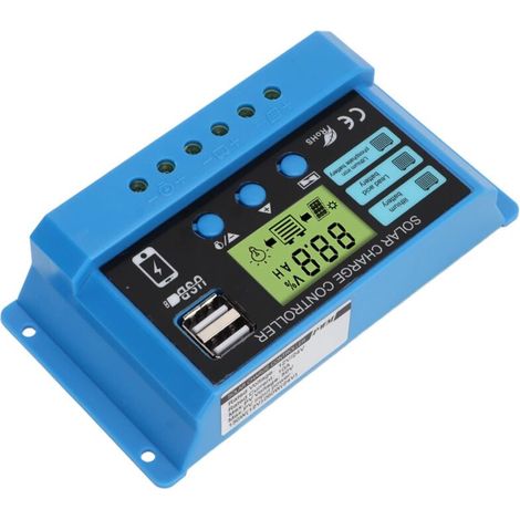 Solarladeregler, PVC-Gehäuse, Solarmodul-Laderegler, einfache Installation, Überstromschutz, 12 V 24 V, übersichtliches Display, hohe Sicherheit (30 A)