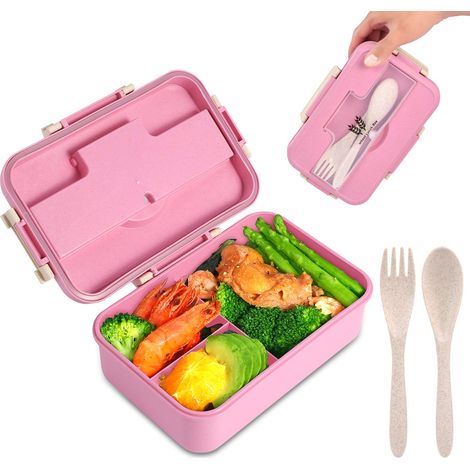 Boîte À Bento - 3 Compartiments - Fibres De Blé - Étanche - Micro-ondes Congélateur Lave-vaisselle - Pour Enfants Et Adultes - 1 Pièce (1/5)