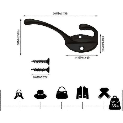Lot de 10 crochets de penderie noirs vintage, crochets muraux en métal avec 25 vis. (1/5)
