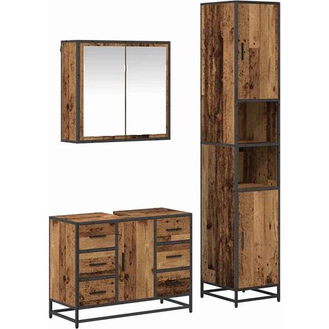 Juego de muebles de baño 3 pcs Madera vieja 80 x 33 x 60 cm vidaXL