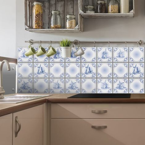 Sticker Mural Carrelage adhésif Cuisine Salle de Bain - 9 Stickers Carreaux DE Ciment Delft Le HELDER - 9stickers10x10cm (1/5)