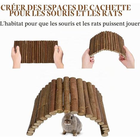 Set of Rabbit and Hamster Accessories, Natural Wood Rabbit Toy, Guinea Pig and Hamster Accessory, Flexible Bridge Tunnel for Rodents, Ideal for Hamster Cage and Rabbit Enclosure (1/4)