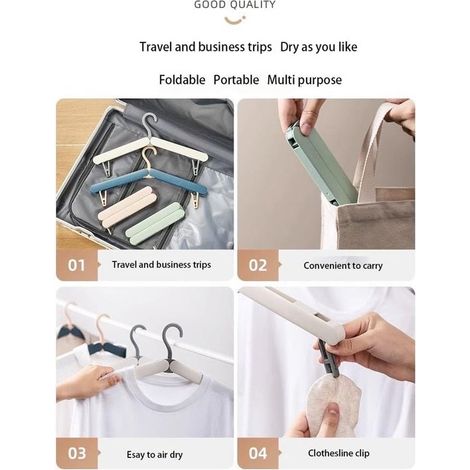 Set di 4 grucce da viaggio pieghevoli – Con clip nascoste, leggere e portatili, blu, per gonne, pantaloni e altro ancora (1/5)
