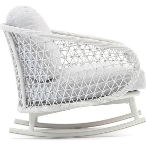 GLENDA - poltrona dondolo con struttura in allumino bianco e con corda grigio mélange (1/4)