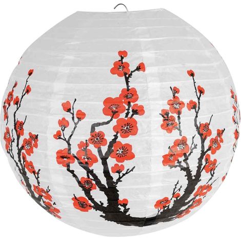 Lanterne Japonaise - 35 cm - Fleur De Prune - Papier - Design Rond - Pour Intérieur Salon Chambre Salle À Manger - 1 Pièce