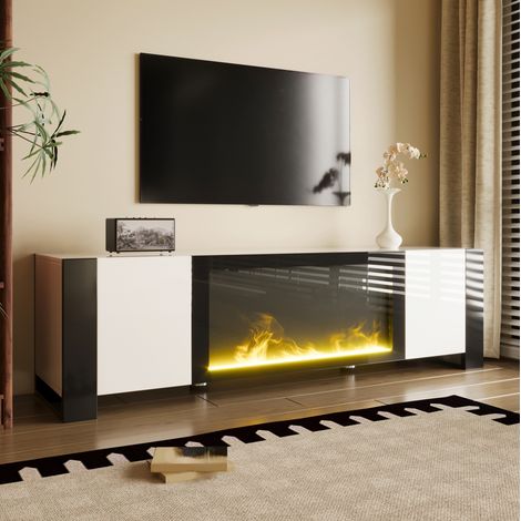 MEUBLIV TV-Möbel 165x55x32 cm Weiß/Schwarz – mit elektrischem Kamin und Stauraum (1/5)