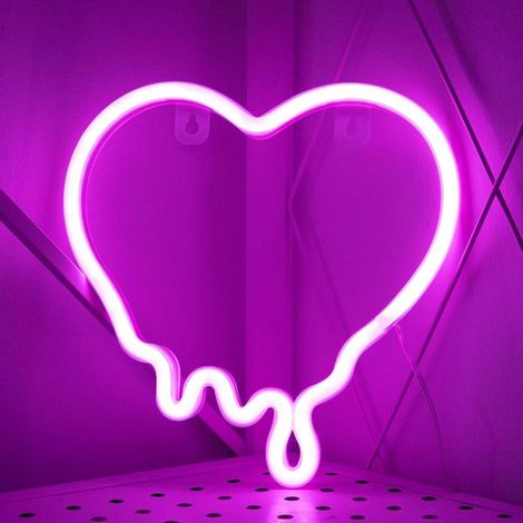 Coeur Néon Signes, Rose Coeur Néon Lampe Rose LED Néons Veilleuse pour Chambre USB/Piles Coeur Veilleuses pour Mur Maison Chambre D'enfants Fête D'ann (1/5)