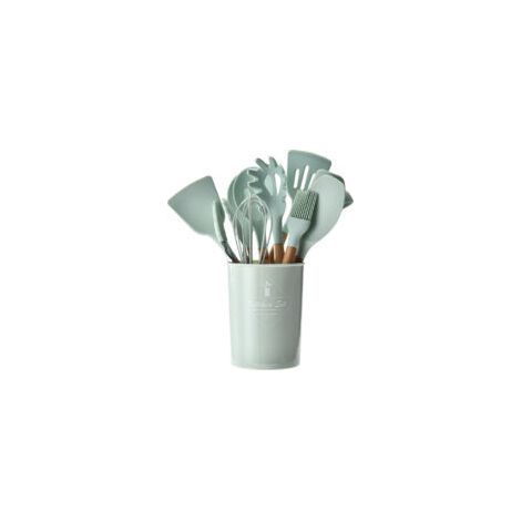 Ensemble d’ustensiles de cuisine en silicone – Vert menthe – Set 11 pièces avec seau (1/5)