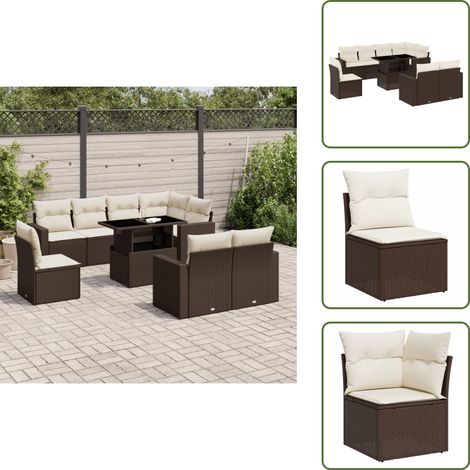 Ratán sintético - vidaXL Set de sofás de jardín 9 pzas y cojines ratán sintético marrón - Sofás de jardín marrón