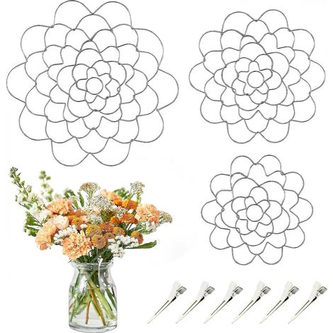 Support pour compositions florales, 3 supports à fleurs réutilisables en métal avec 6 pinces pour vases et support pour tiges de bouquets, 10, 12 et 15 cm (1/5)