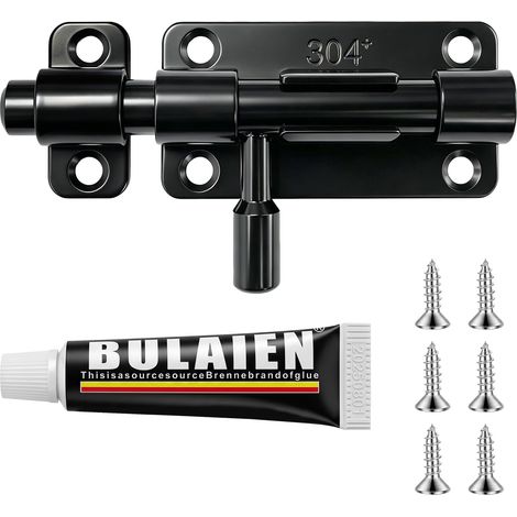 Verrou de porte à glissière acier inox 304, 68mm, vis incluses (1/5)