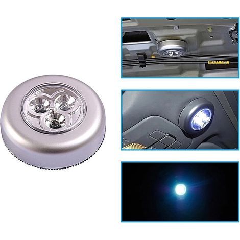 Veilleuses Lot de 4 Lampe Spot LED Autocollant éclairage Supplémentaire Alimenté par 3 Piles/Batteries pour Penderie/Placard/étagère/Entrée/Cuisine/Passage - Argent