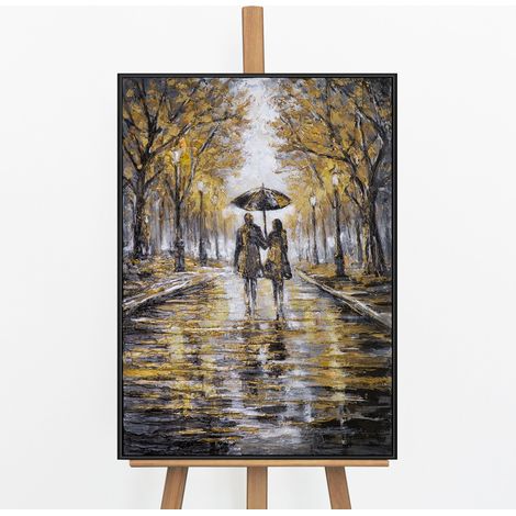 Gemälde Regnerischer Spaziergang Rahmen Schwarz 70x50 cm (1/5)
