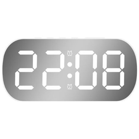 Réveil électronique à affichage numérique, blanc, 12,83,56,5 cm, avec finition miroir, convient pour le bureau et la chambre. (1/5)