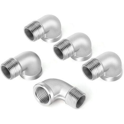 Pair 5 pièces coude à 90 degrés en acier inoxydable 304, raccord de tuyau fileté BSP femelle x mâle, raccord coudé moulé 3/8\" pour plomberie industrielle et jardinage (1/5)