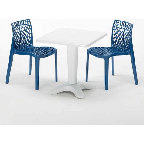 Mesa Cuadrada Blanca 70x70 cm y Sillas De Colores Gruvyer Patio - Azul Marino