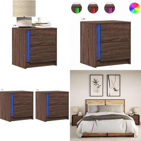 vidaXL Nachttische mit LED-Leuchten 2 Stk. Braun Eiche Holzwerkstoff (1/5)