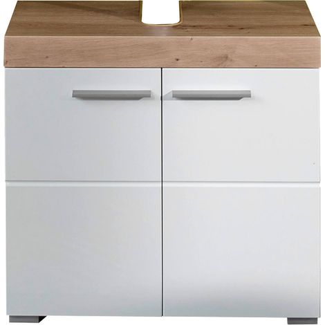 Meuble sous vasque contemporain chêne/blanc brillant Alouette