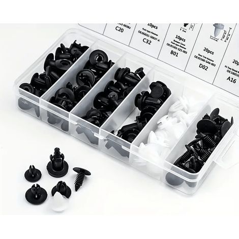 100 clips de fixation universels pour voiture – 6 types de boucles en plastique pour une fixation sécurisée