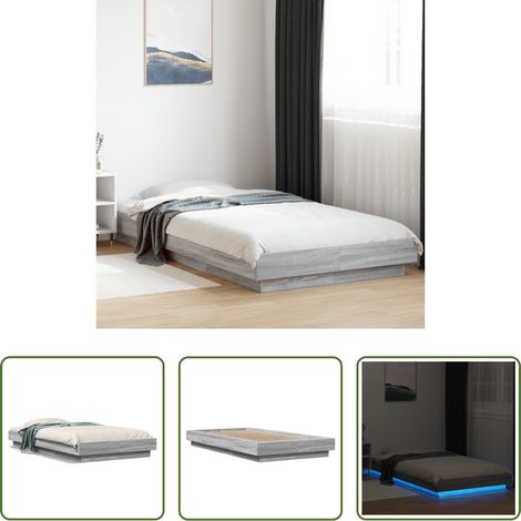 vidaXL Lits LED RVB - Cadre de lit et lumières LED sans matelas sonoma gris 90x200 cm (1/5)