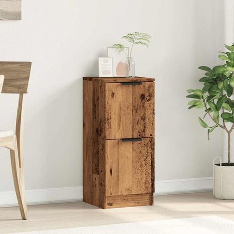 Meuble d'appoint en bois massif style vintage, 30x30x70 cm, petite table de chevet ou desserte industrielle avec étagère de rangement, idéal pour salon, chambre et entrée (1/5)