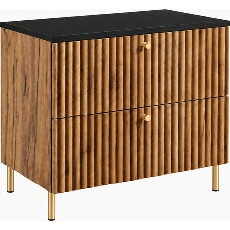 Mobile da bagno a terra con piano 80, rovere craft oro + piano nero, maniglie in tre colori, piedini dorati, 80 x 46 x 73,6 cm (1/5)