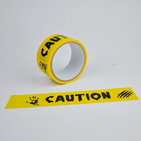 Ruban d’Avertissement Halloween « CAUTION », Bande Décorative Jaune à Empreintes pour Décoration Maison Hantée (1/4)