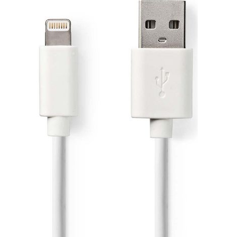 Cable relampago usb 20 apple lightning 8 pines usb a macho 480mbps niquelado 300 metros redondo pvc blanco caja