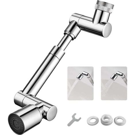 Schwenkbarer Wasserhahnauslauf (1440°). Multifunktionale, schwenkbare Verlängerungsarmatur mit 2 Düsen (1080°) und wassersparendem Düsenregler-Adapter für Bad- und Küchenarmaturen – Crezuo