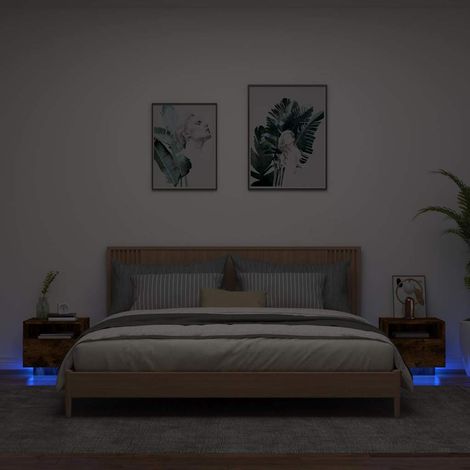Nachttische mit LED-Leuchten 2 Stk. Räuchereiche 40x39x37 cm