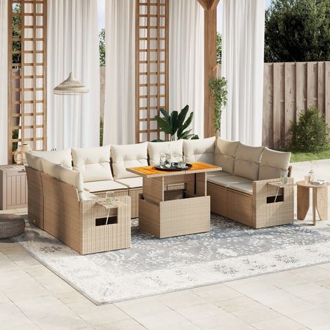 vidaXL Juego de sofás jardín con cojines beige 10 pzas ratán sintético (1/3)