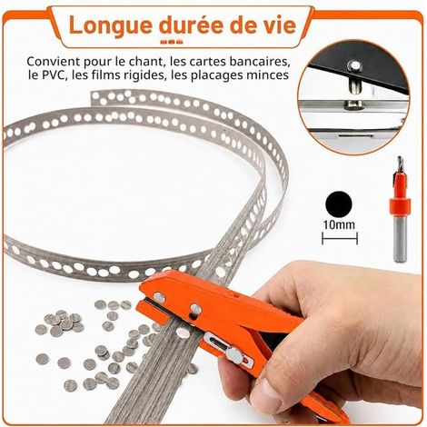 Pince à Poinçonner pour Bandes de Chant, Perforatrice à un Trou 10 mm, Pince à Perforer le Papier, Pince Perforatrice pour Placage de Chants, Cartes de Crédit, PVC, Film Rigide, Placage Mince (1/4)