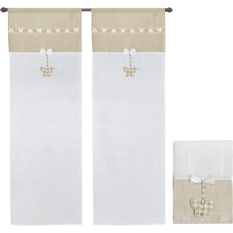 Rideau de Fenêtre Couple 2 pcs Porte Intérieure Tissu semi-transparent Papillon Shabby Chic - 60x240 cm (1/4)