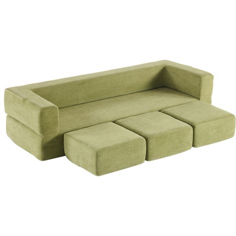 CHICFURN sofá cama convertible 201 x 75,5 x 50 cm en chenilla verde, modular (1/5)