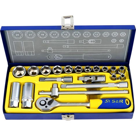 Coffret de Douilles et Cliquet 3/8" 20 Pièces - Clé à Cliquet Réversible 36 Dents avec Rallonges, Manche en T, Adaptateurs Bougies Auto - Boîte Métal, Outillage Mécanique Garage (1/5)