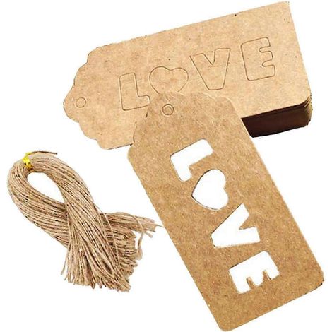 Fityle Lot de 100 étiquettes cadeaux vierges en papier kraft perforé, idéales pour les mariages.-LOVE